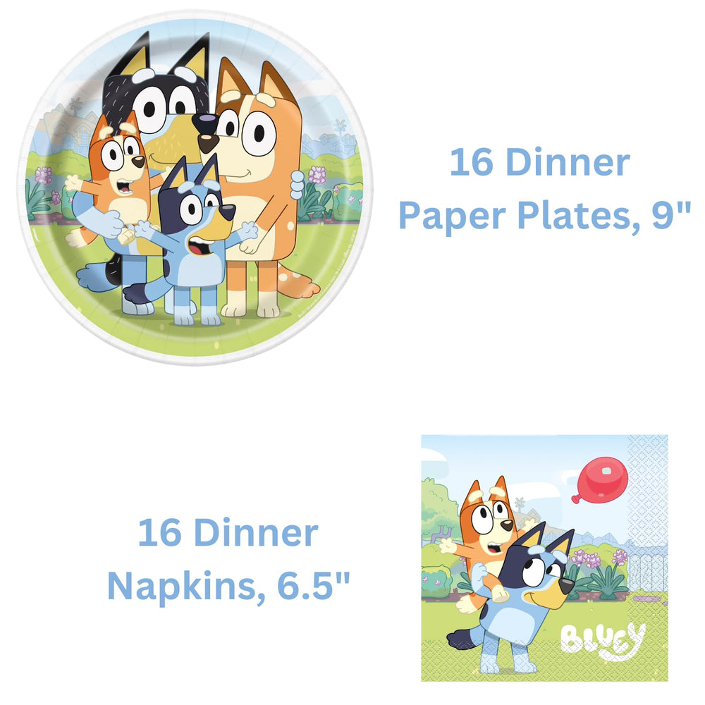 Unique Bluey napkins for 16 guests, colorful and absorbent.
