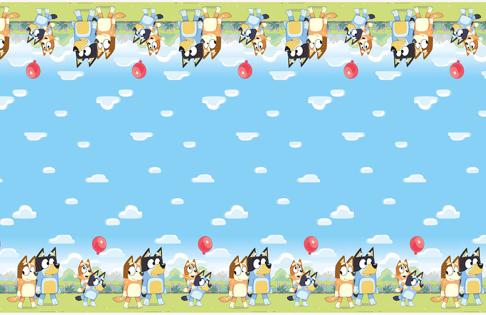 Unique Bluey table cover packaging shows two covers and sticker set.