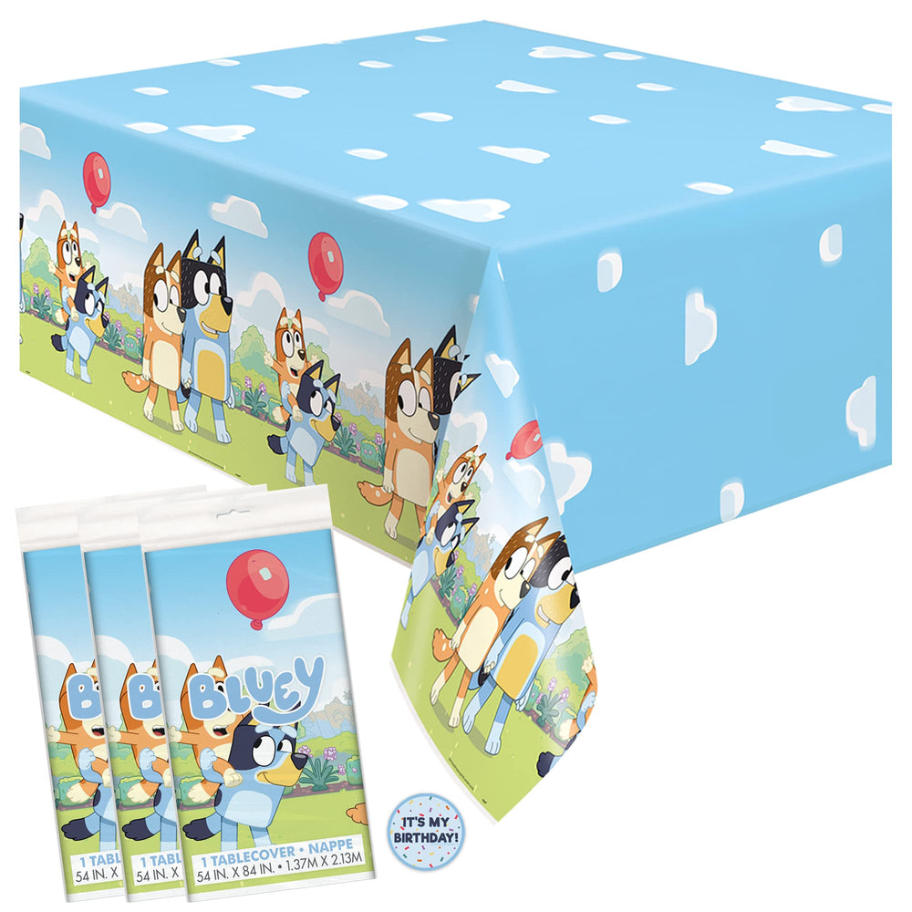 Unique Bluey rectangular table cover 54x84 inches protects surfaces and brightens the party