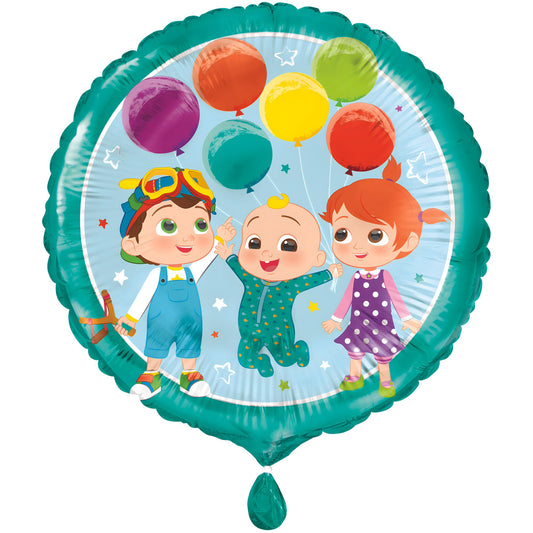 Unique Cocomelon round 18-inch foil balloon design adds bright party decor