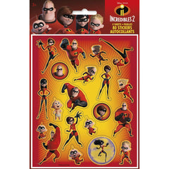 Unique Disney The Incredibles 2 sticker sheets offer action-packed designs for party favors.