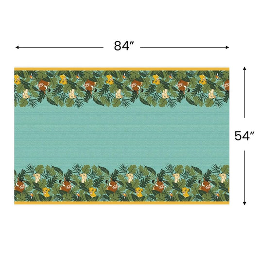Unique Lion King design on table cover featuring Simba, Nala and Zazu on jungle backdrop