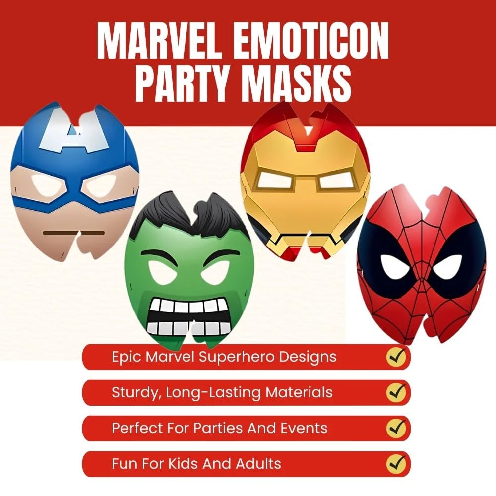 Unique Marvel Emoticon Masks decorate the party table for heroes