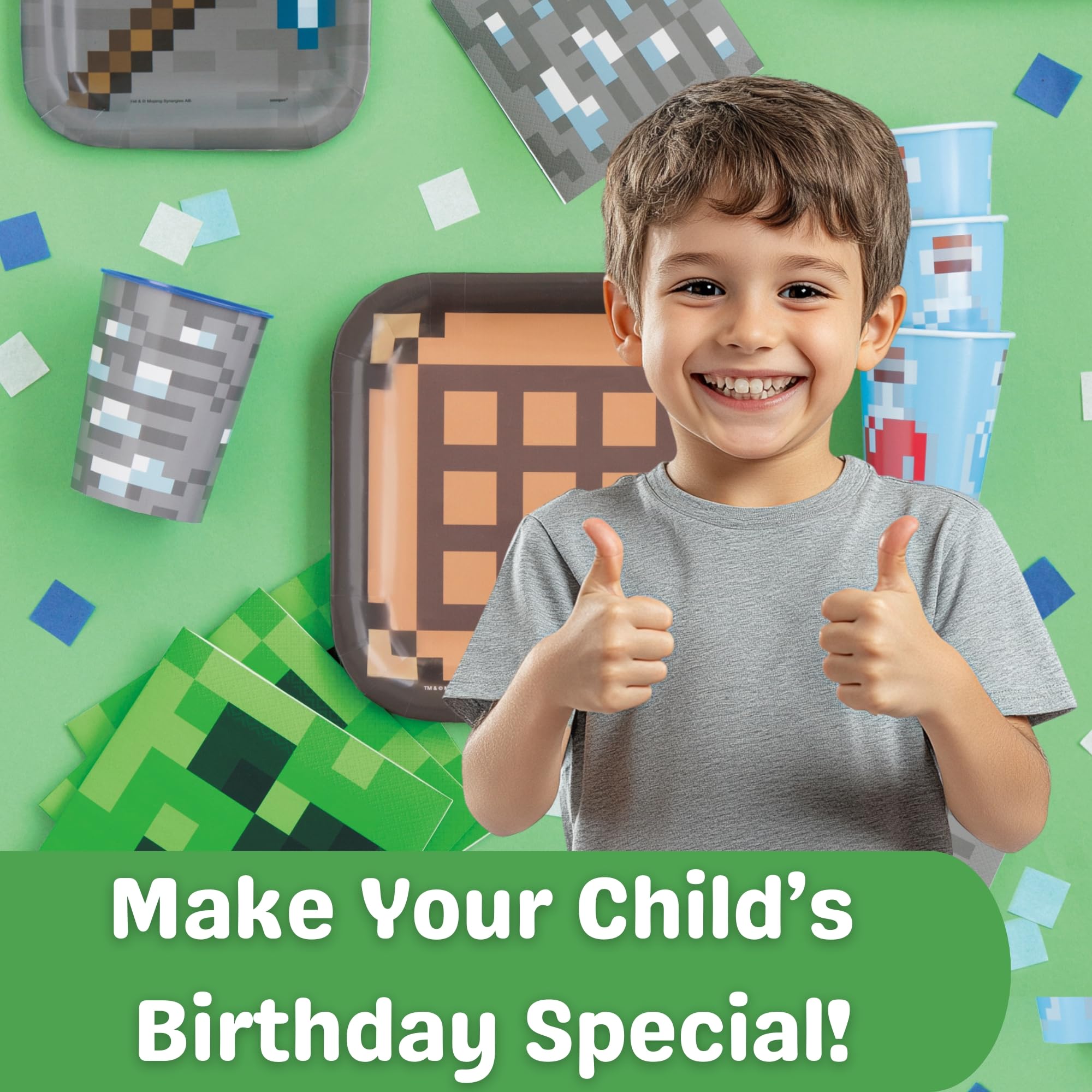 Unique Minecraft cups with pixel art design for coordinated celebrations