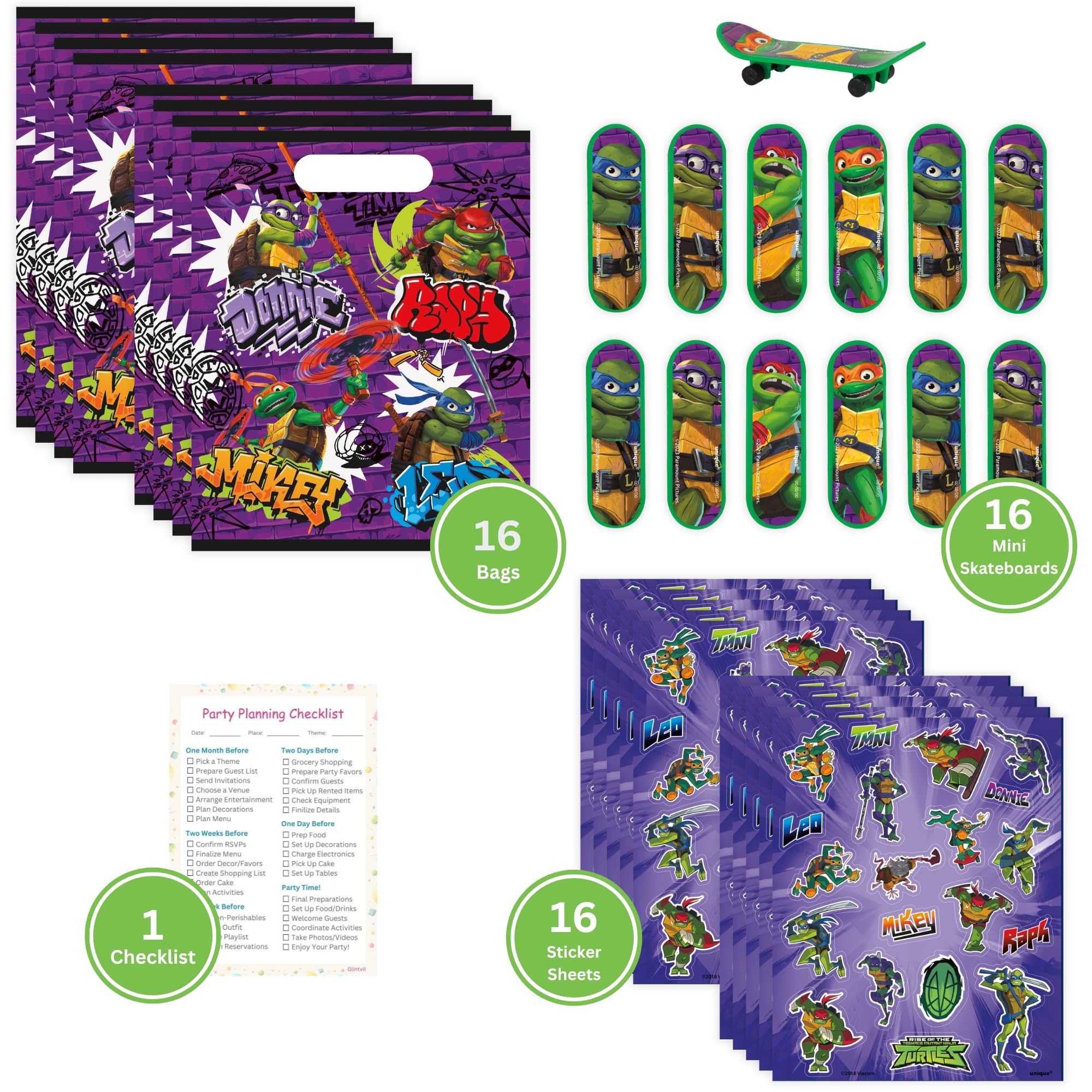 Unique Ninja Turtle sticker sheets inspire creative crafts and keepsakes for guests