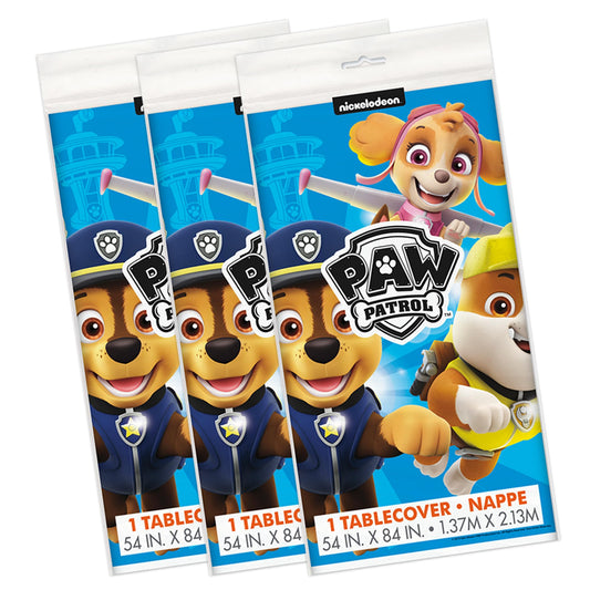 Unique Paw Patrol tablecloth close-up showing colorful character artwork for theme fidelity