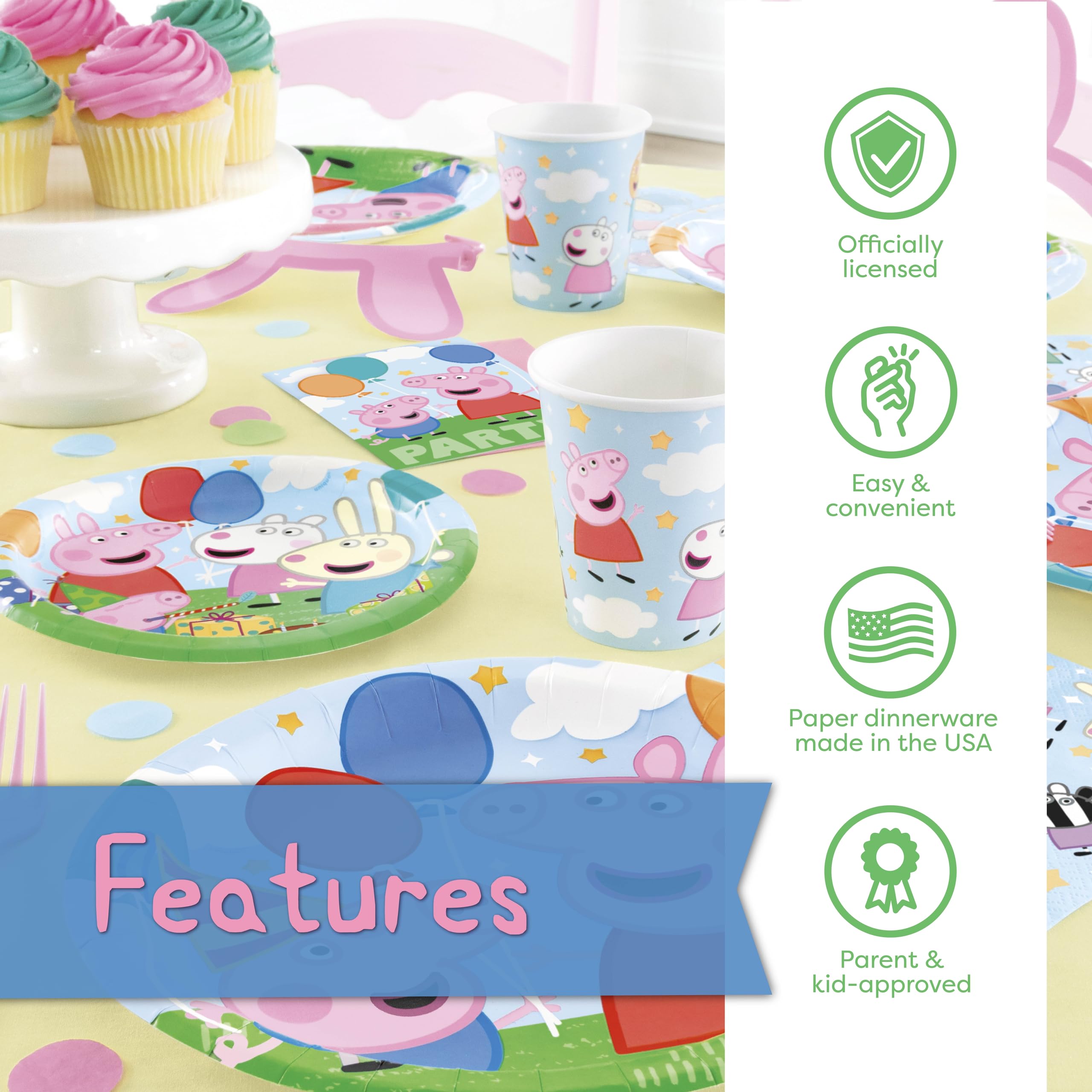 Unique Peppa Pig cups ensure spill-free sipping for little guests.