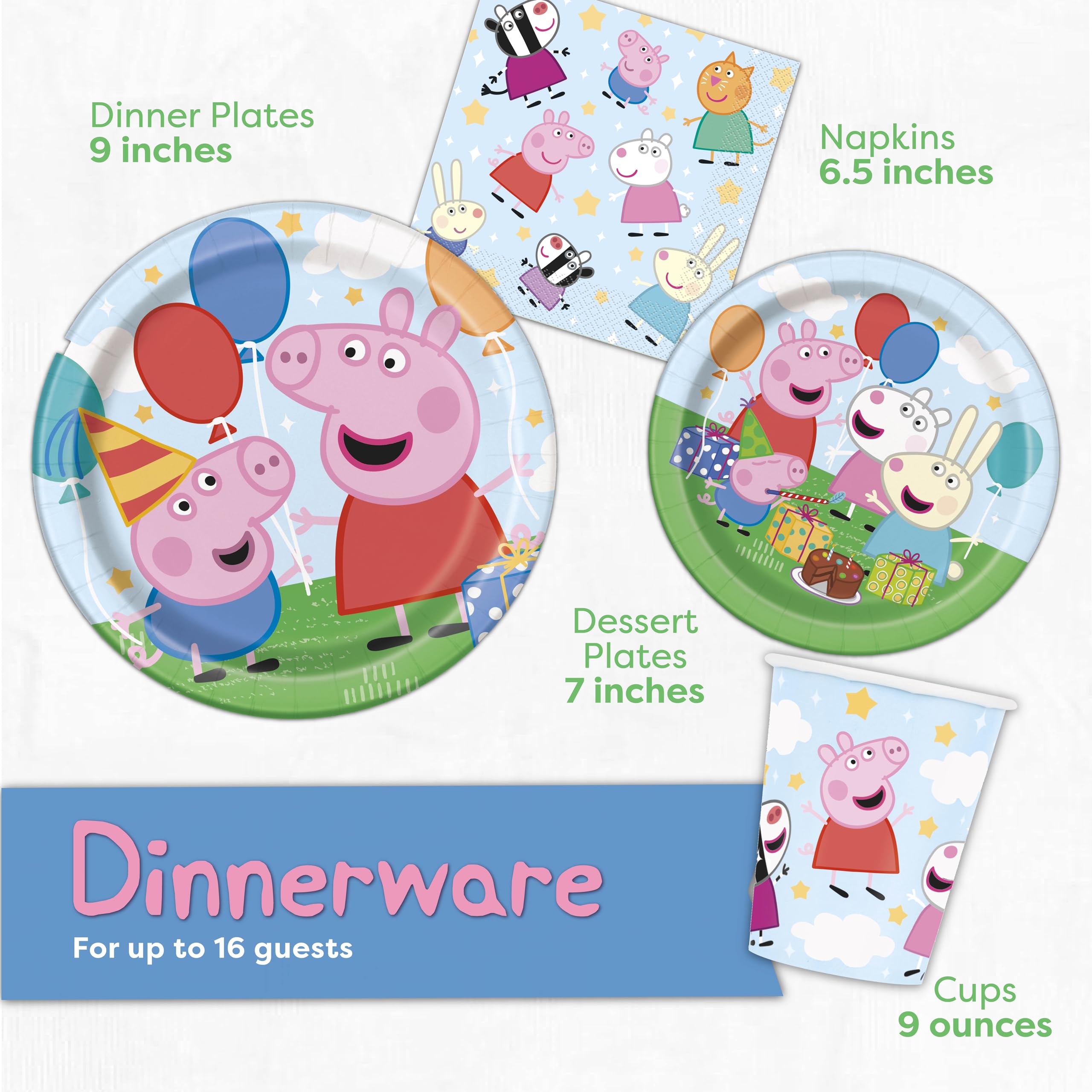 Unique Peppa Pig napkins for quick cleanups and coordinated table setting.