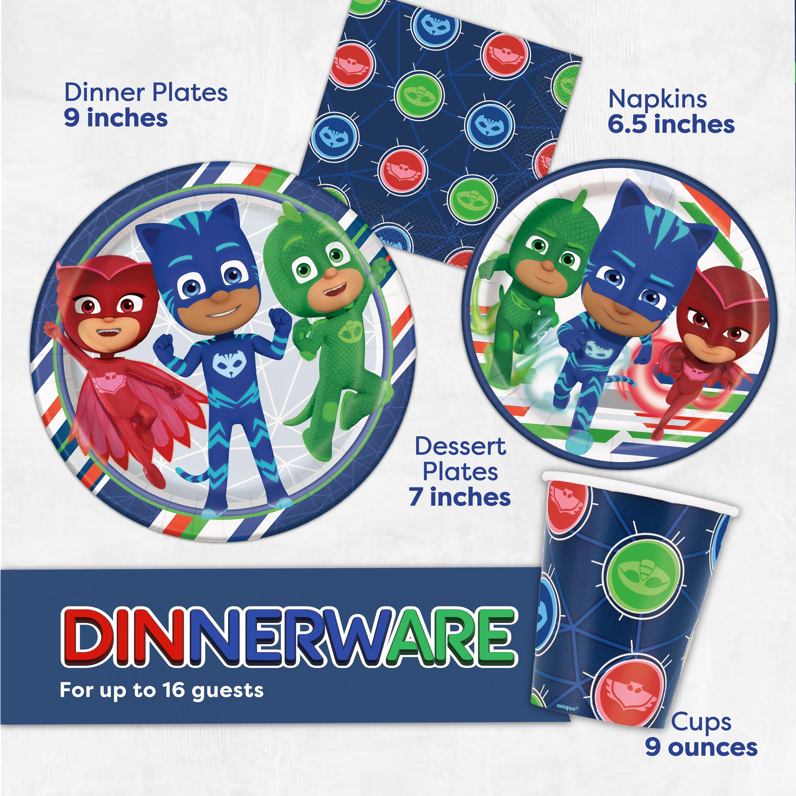 Unique PJ Masks napkins add color while catching spills during cake