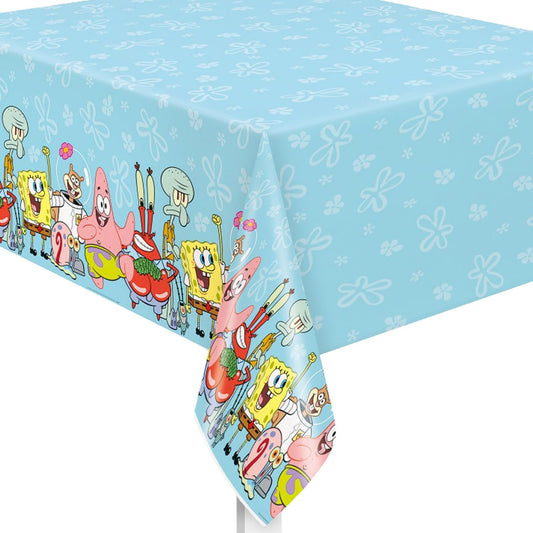 Unique SpongeBob table cover with Bikini Bottom design for kid parties.