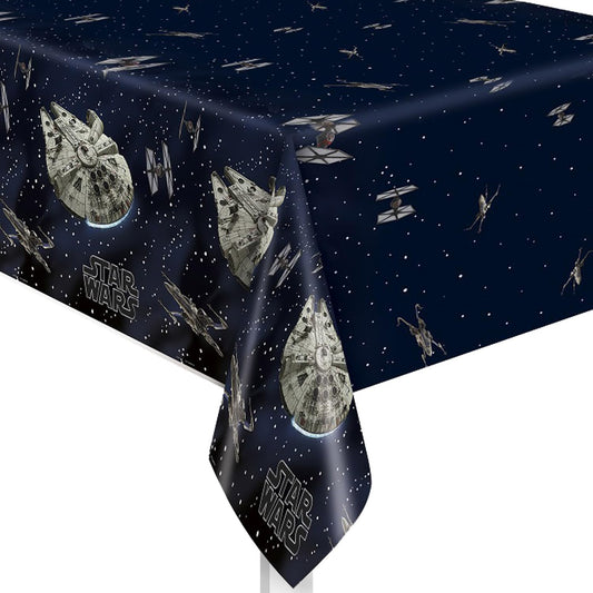 Unique Star Wars table cover front view showing iconic characters and vibrant colors for galactic parties