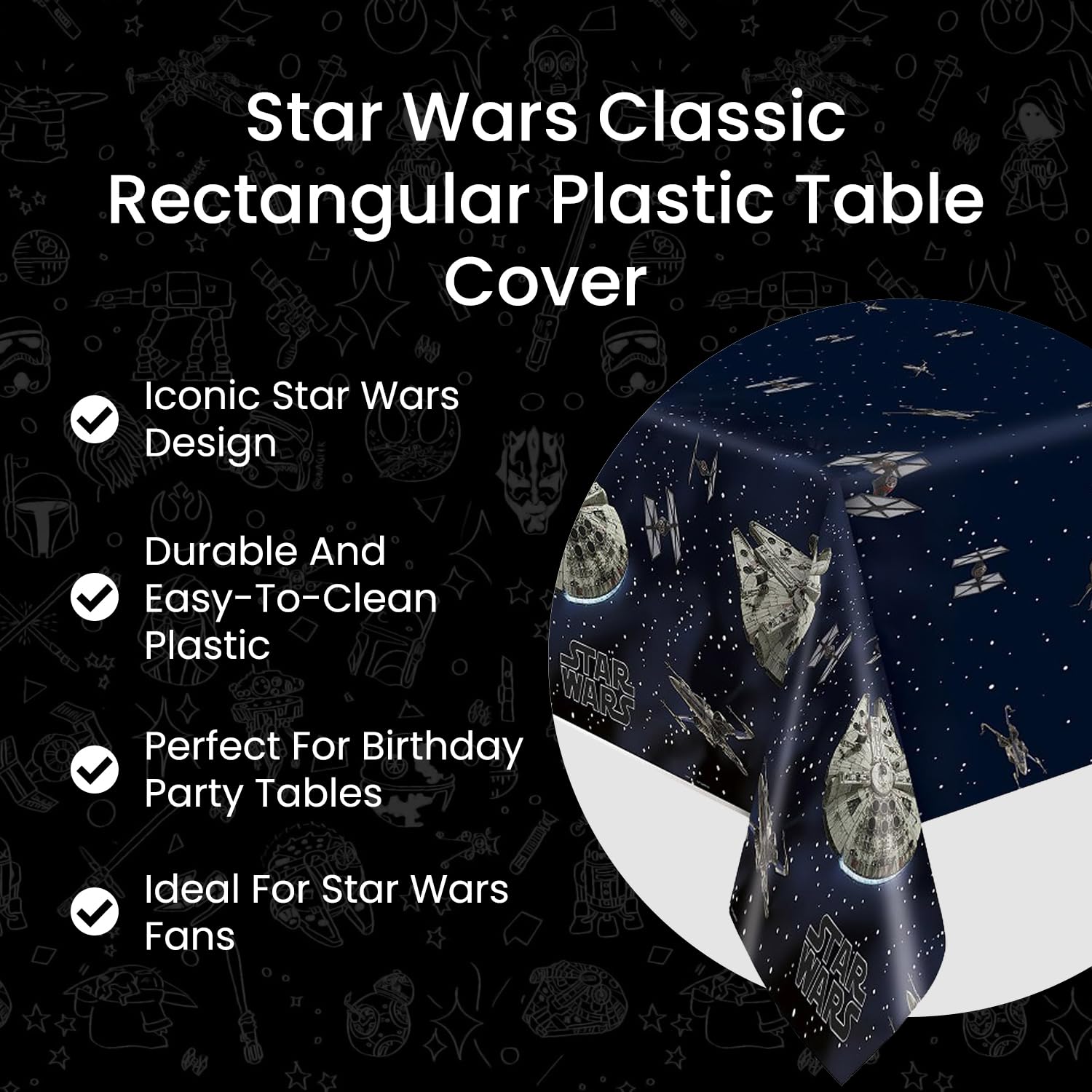 Unique Star Wars table cover uses eco-friendly material for planet-friendly celebrations