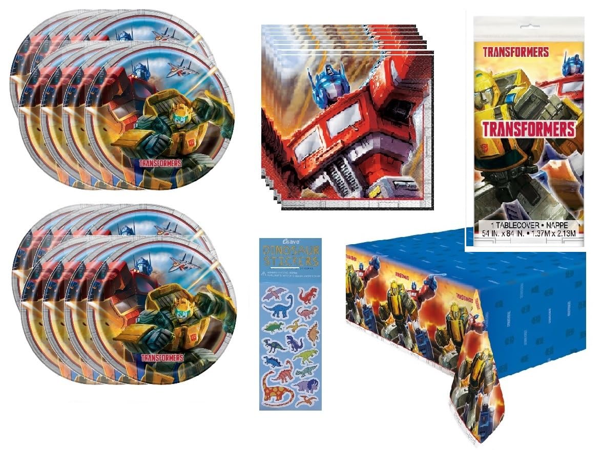 Unique Transformers birthday plates for a vibrant 9-inch party table.