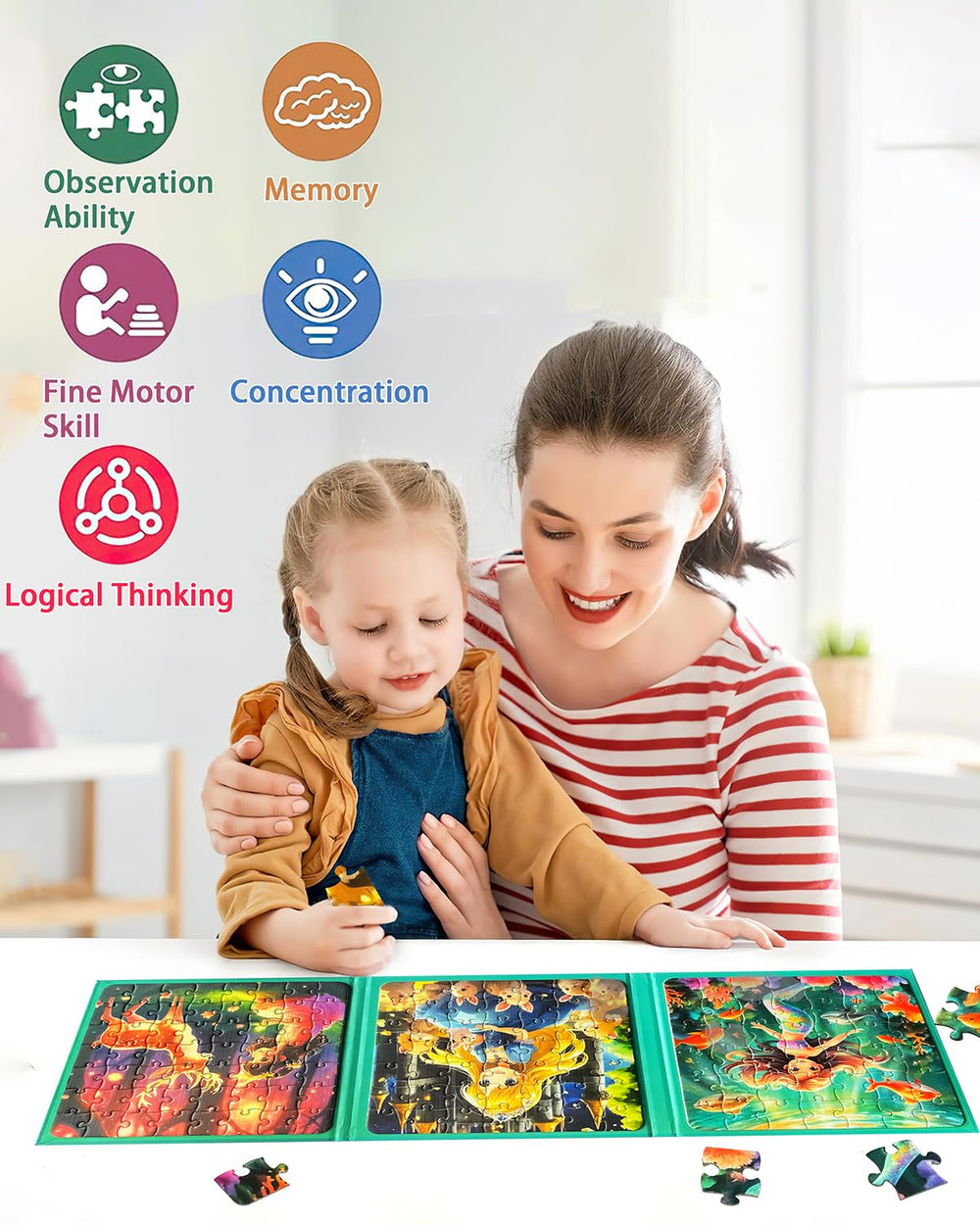 Unistylar dinosaurs magnet puzzle closeup with strong magnets for secure play