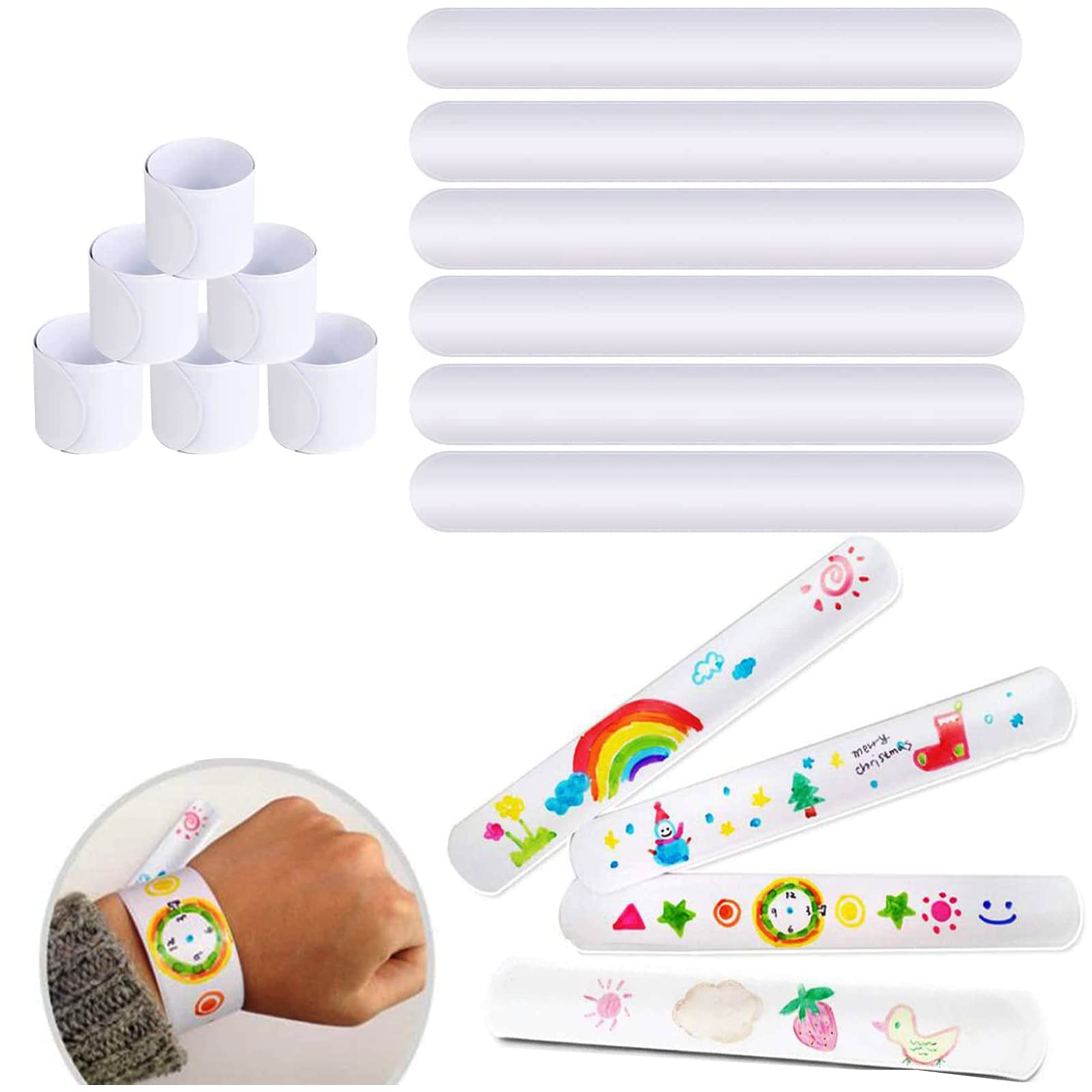 Uniticber white blank slap bracelet pack perfect for DIY crafts and party favors.