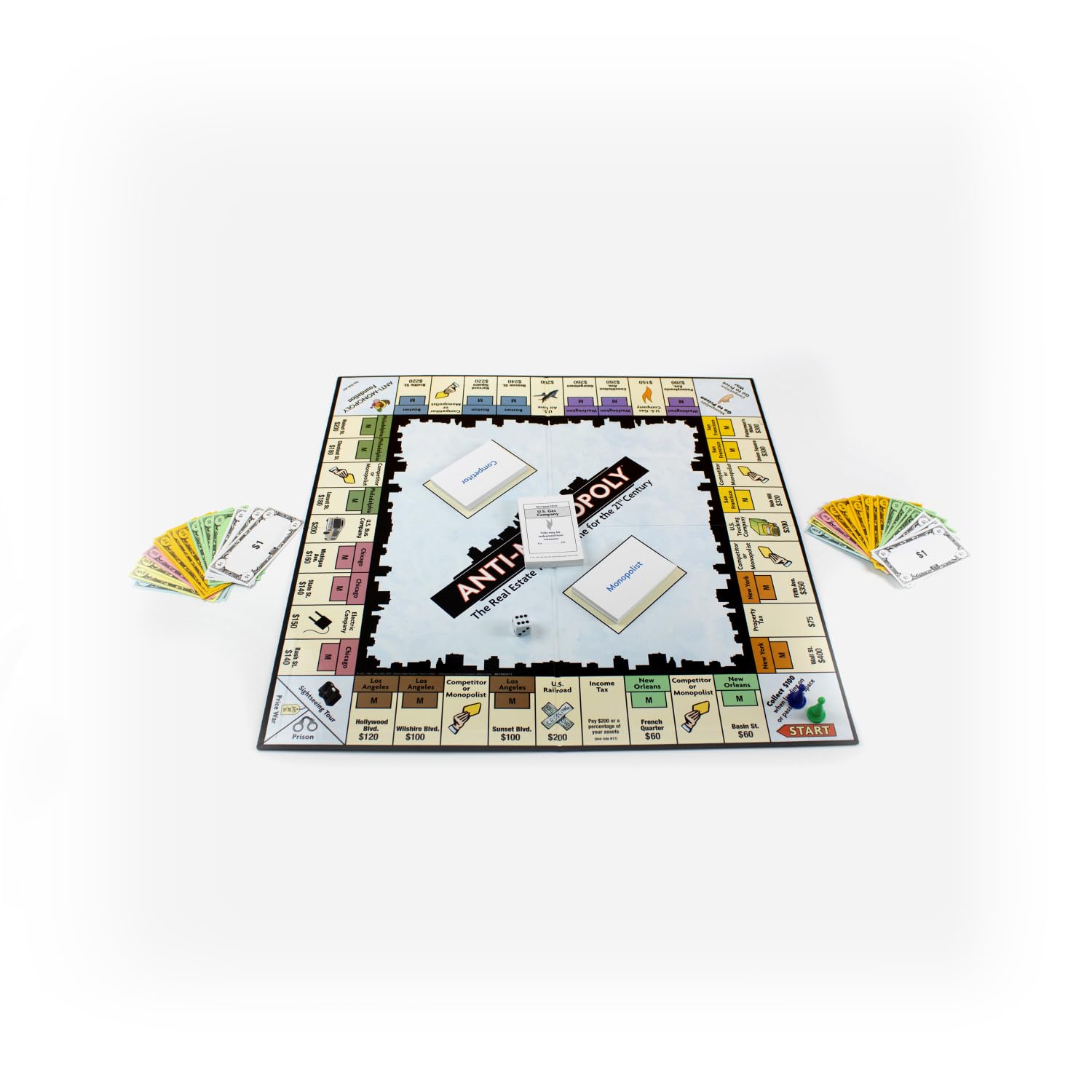Anti-Monopoly card deck enables varied strategies and replayability