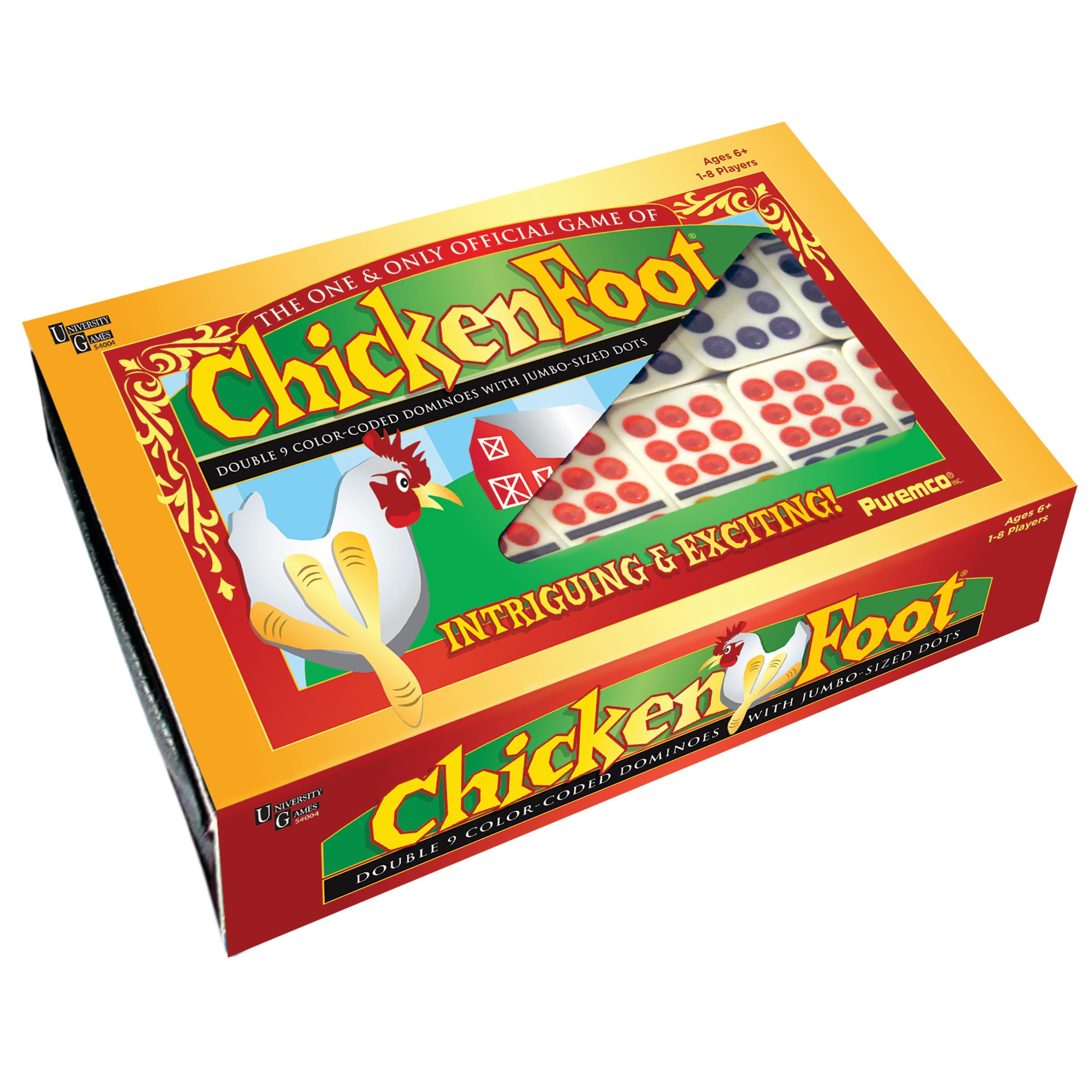 University Games Chicken Foot Double-9 color-dots set enhances visibility for family play