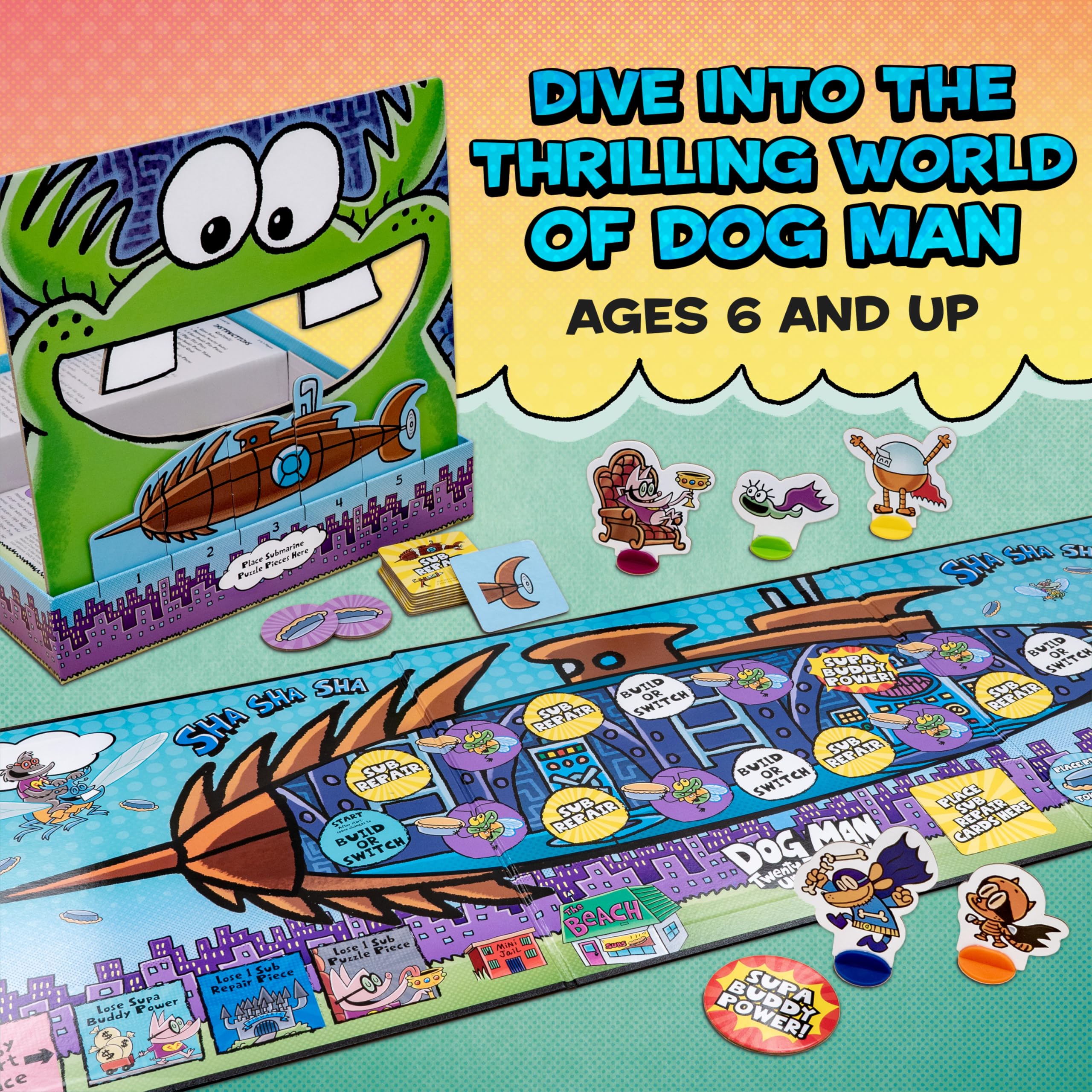University Games Dog Man Twenty Thousand Fleas Under the Sea Demodex monster creates suspenseful obstacles.