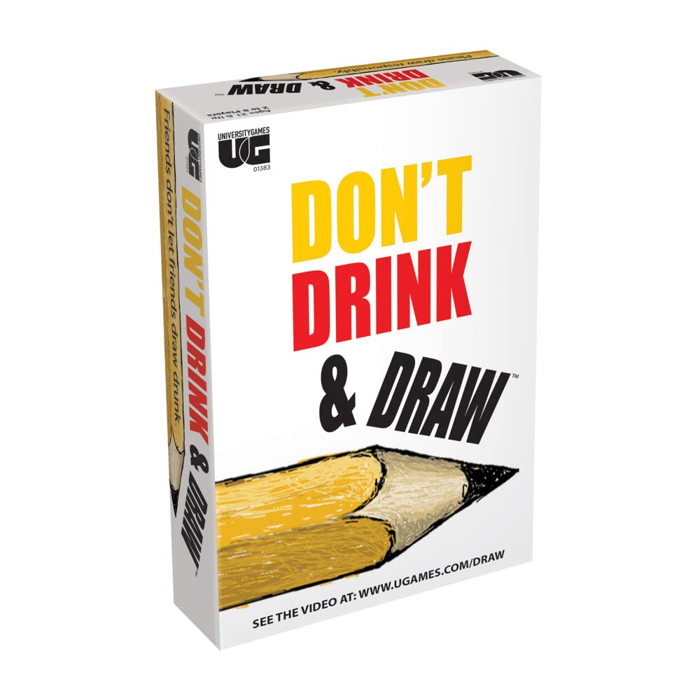 University Games Don't Drink and Draw card collection laid out for quick setup.