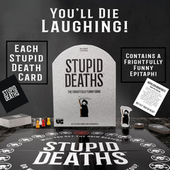 University Games Stupid Deaths in action captures a dynamic, laughter-filled game-night moment.