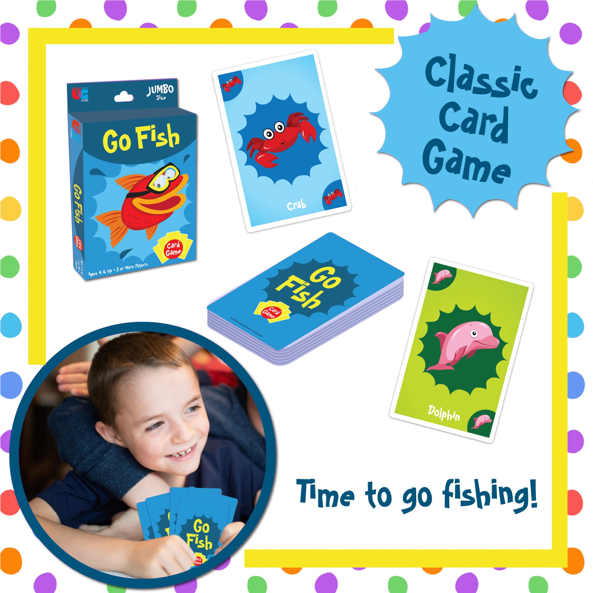Classroom or family gathering with University Games Go Fish promotes group learning and fun.
