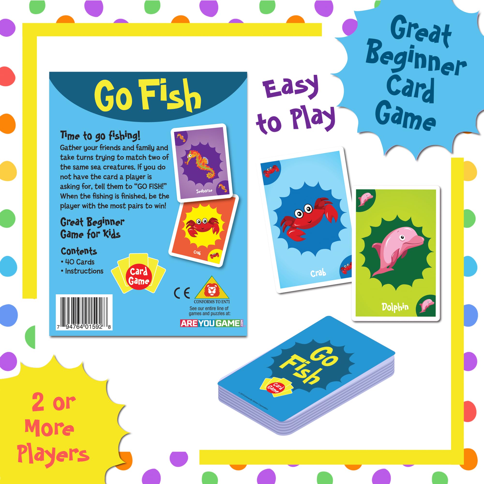 Go Fish jumbo-sized cards by University Games are easy to handle for young players.
