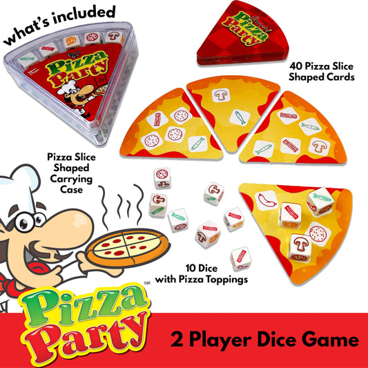 University Games Pizza Party slice cards with toppings for quick matching.