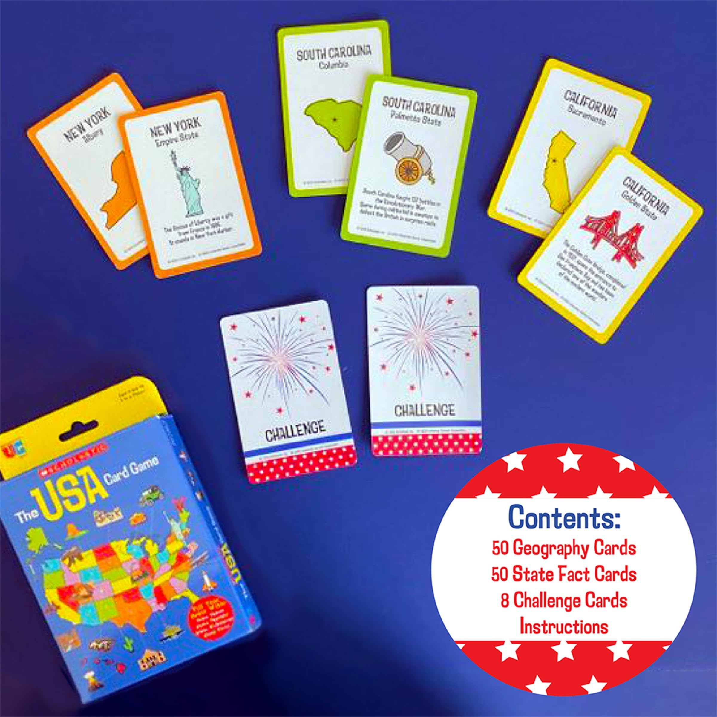 Travel tuck box of University Games Scholastic USA Travel Card Game, ideal for trips