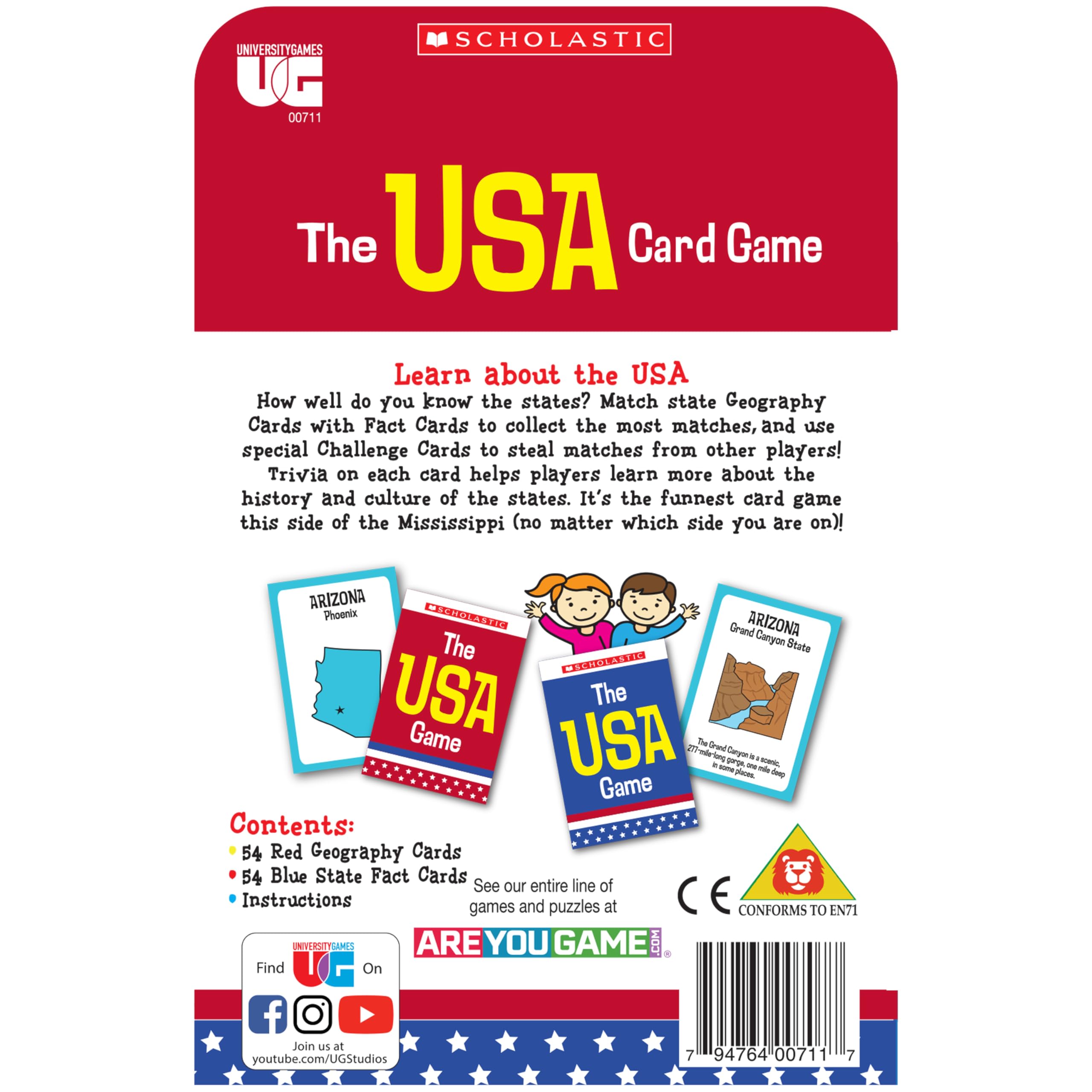 Trivia cards from University Games Scholastic USA Travel Card Game, enriching knowledge of states with fun facts