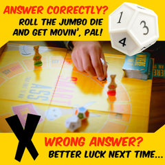 Close-up of Smart Ass Trivia question cards with bold text