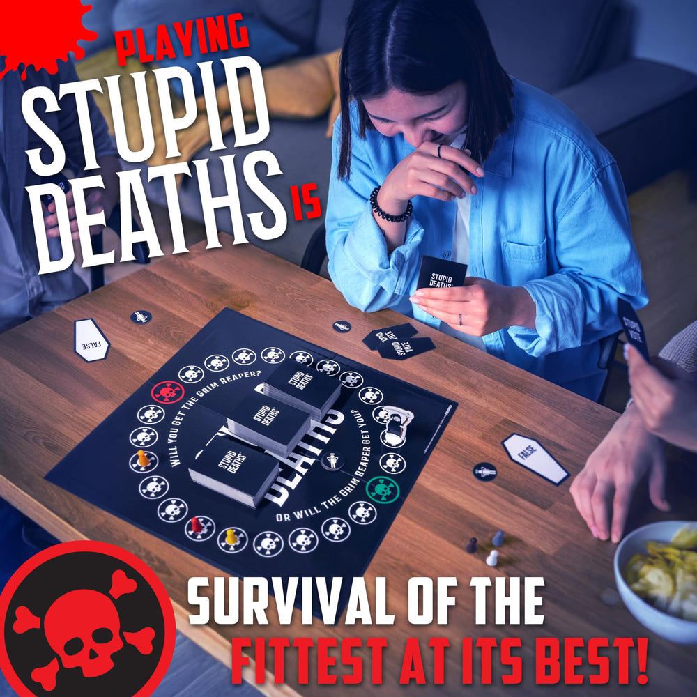 University Games Stupid Deaths box invites friends to join a memorable party session.