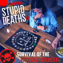 University Games Stupid Deaths box invites friends to join a memorable party session.