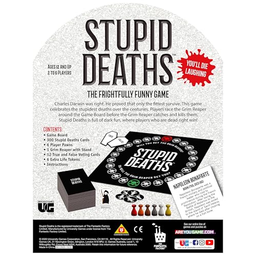 University Games Stupid Deaths cards fuel absurd scenarios and quick debates for laughs.