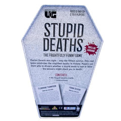 Stupid Deaths true or false decision prompts with surprised faces.