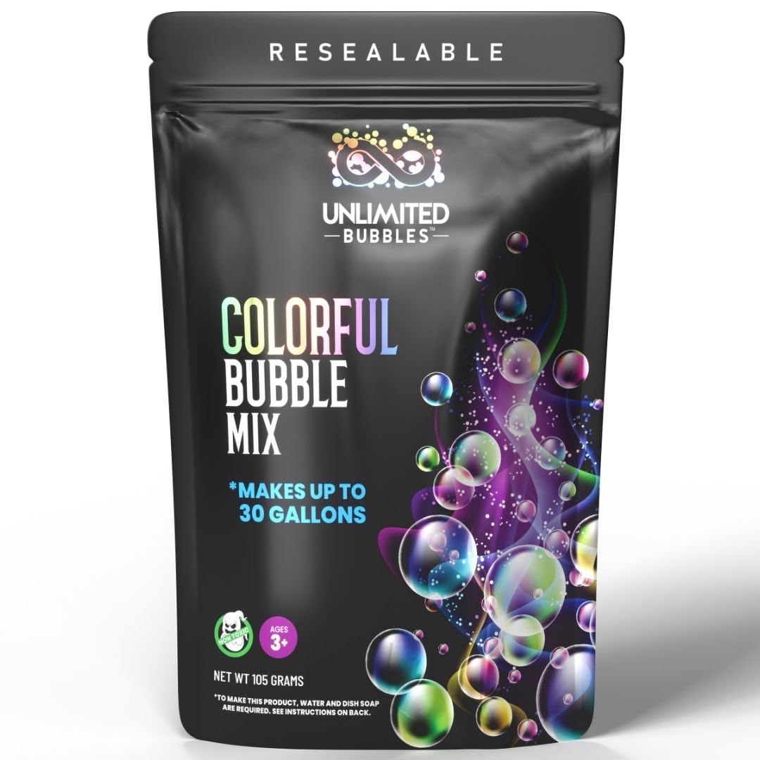 Unlimited Bubbles bubble powder refill pouch for easy DIY bubble making.