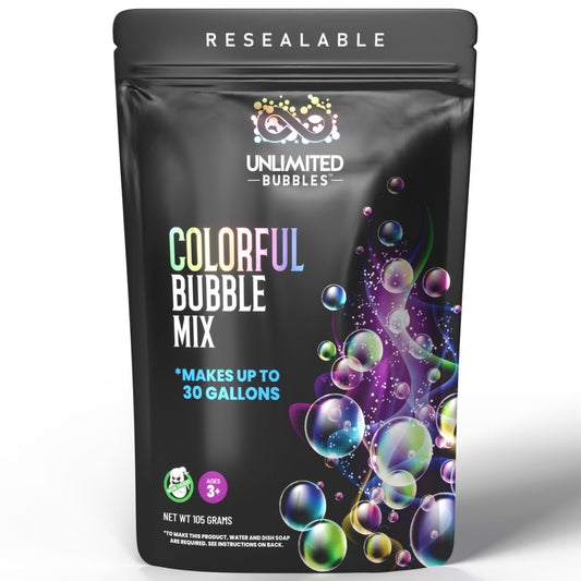 Unlimited Bubbles bubble powder refill pouch for easy DIY bubble making.