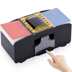 Unniweei automatic card shuffler front view, compact battery-powered for quick deck shuffles.