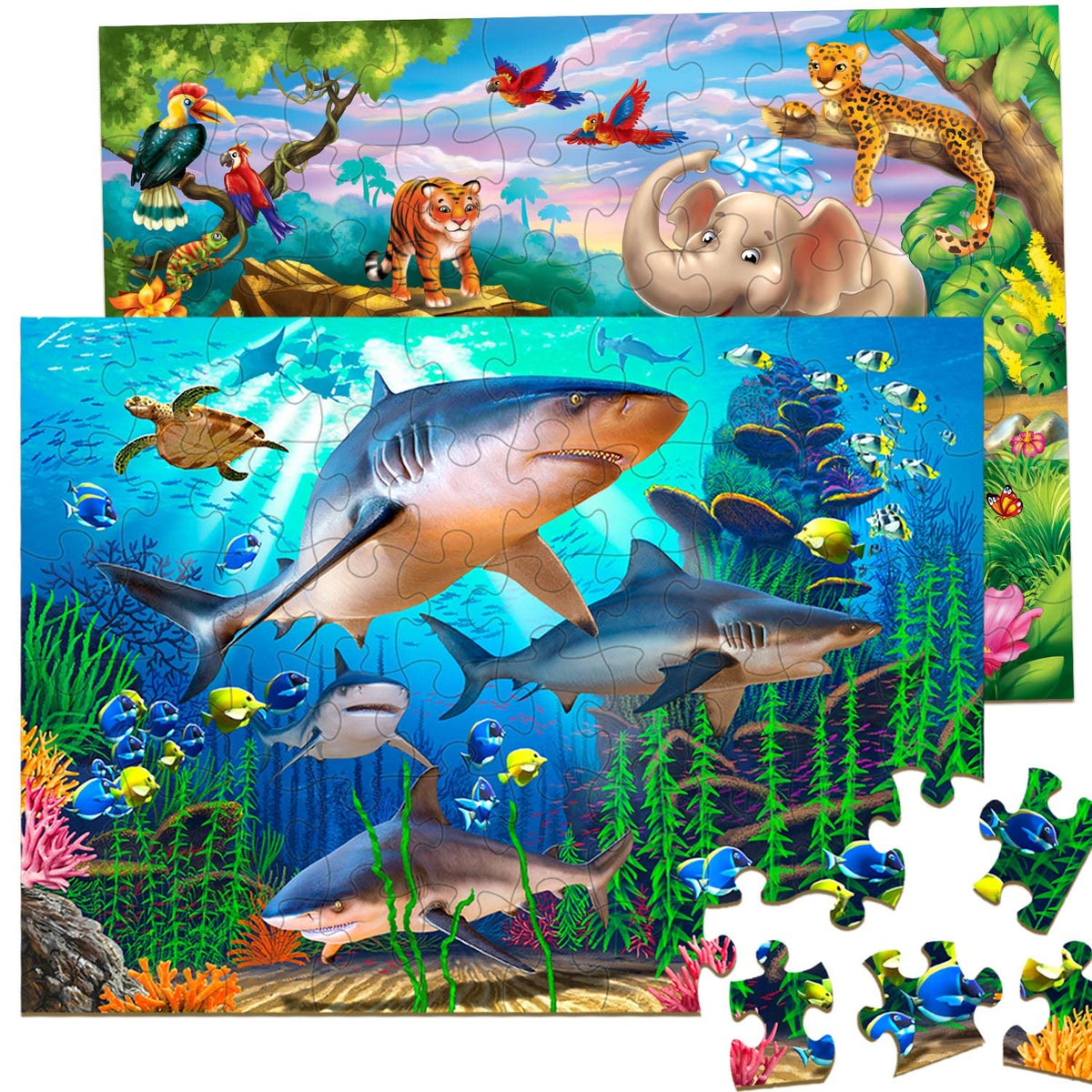 Unolidrom ocean sharks undersea 60pc puzzle for developing fine motor skills and focus