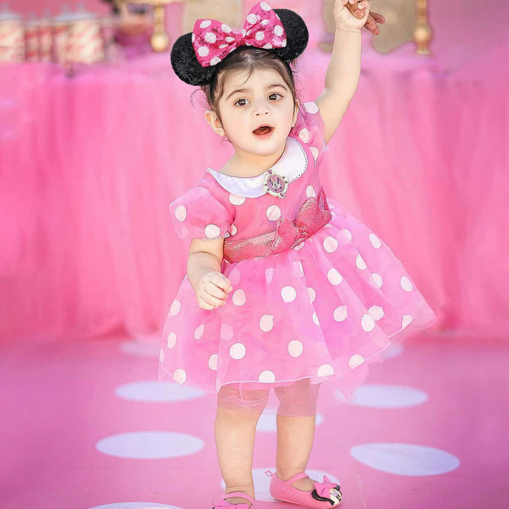 UNSPAZ Mouse Ears Headband pink bow closeup emphasizes plush bow and shine.