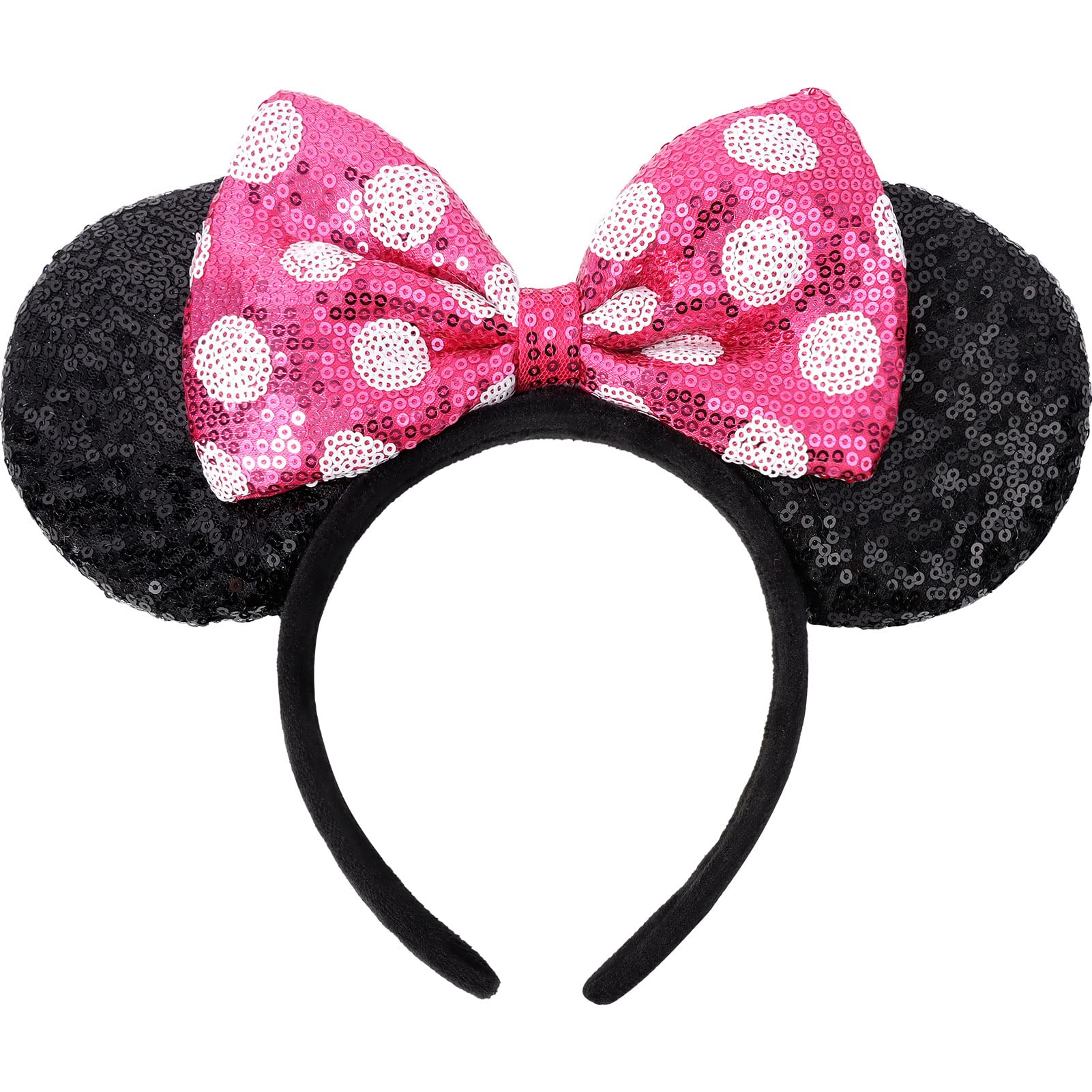 UNSPAZ Mouse Ears Headband pink front view highlights sparkling sequins.