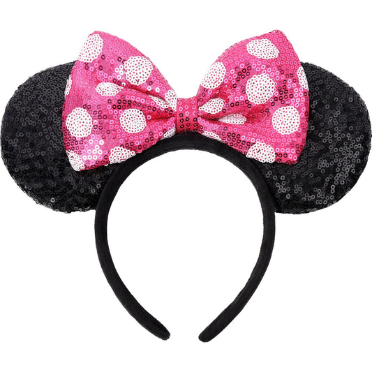 UNSPAZ Mouse Ears Headband pink front view highlights sparkling sequins.