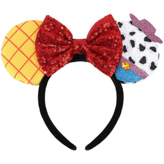 UNSPAZ mouse ears headband with yellow sequin bow for cosplay and party photos