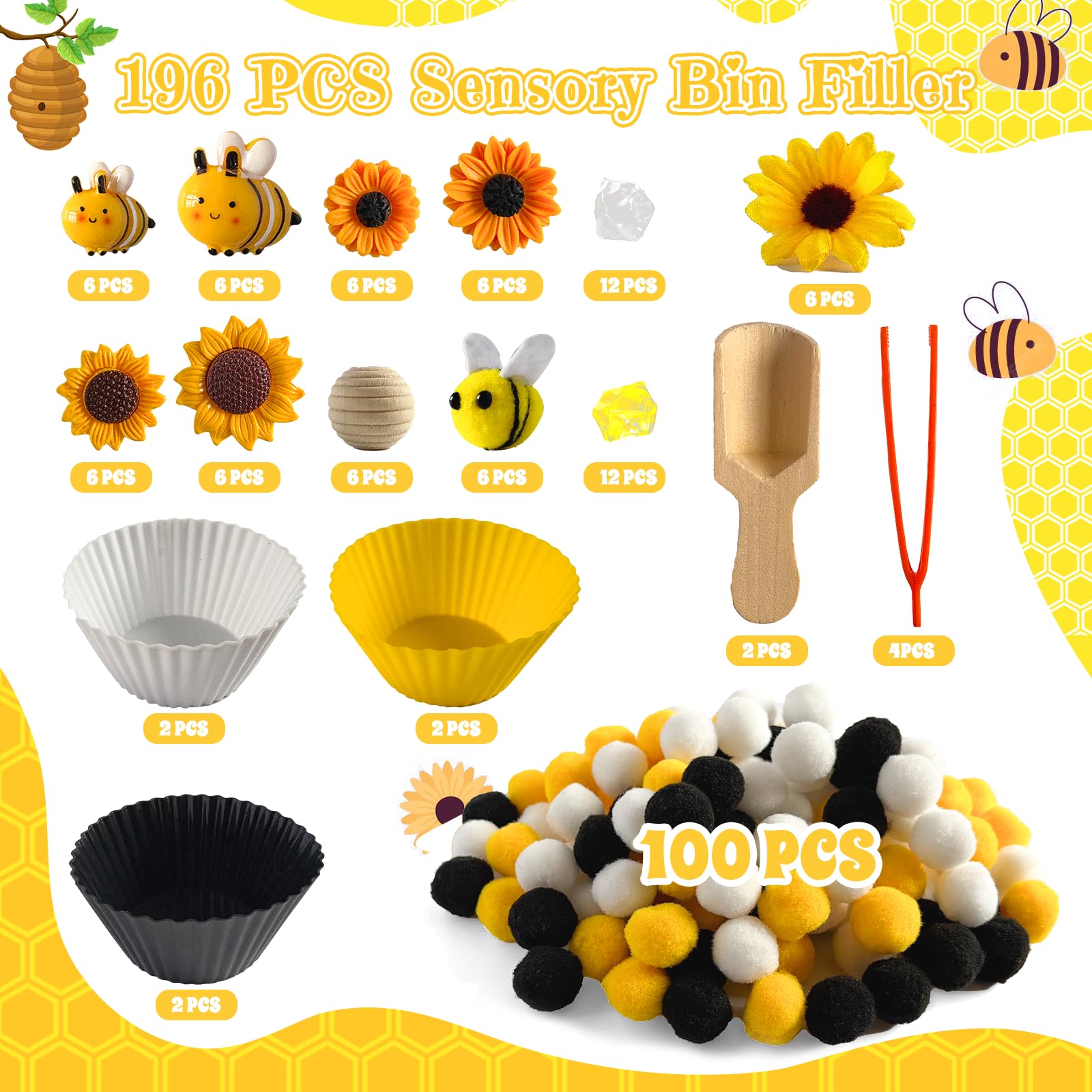 Unvola bee-themed beads and sunflowers support counting play at home.