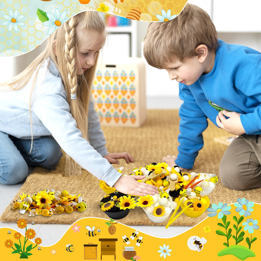 Durable ice cubes and honeycomb beads provide textured sensory exploration.