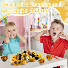 Wooden scoops and tweezers promote precise hand movements during activities.