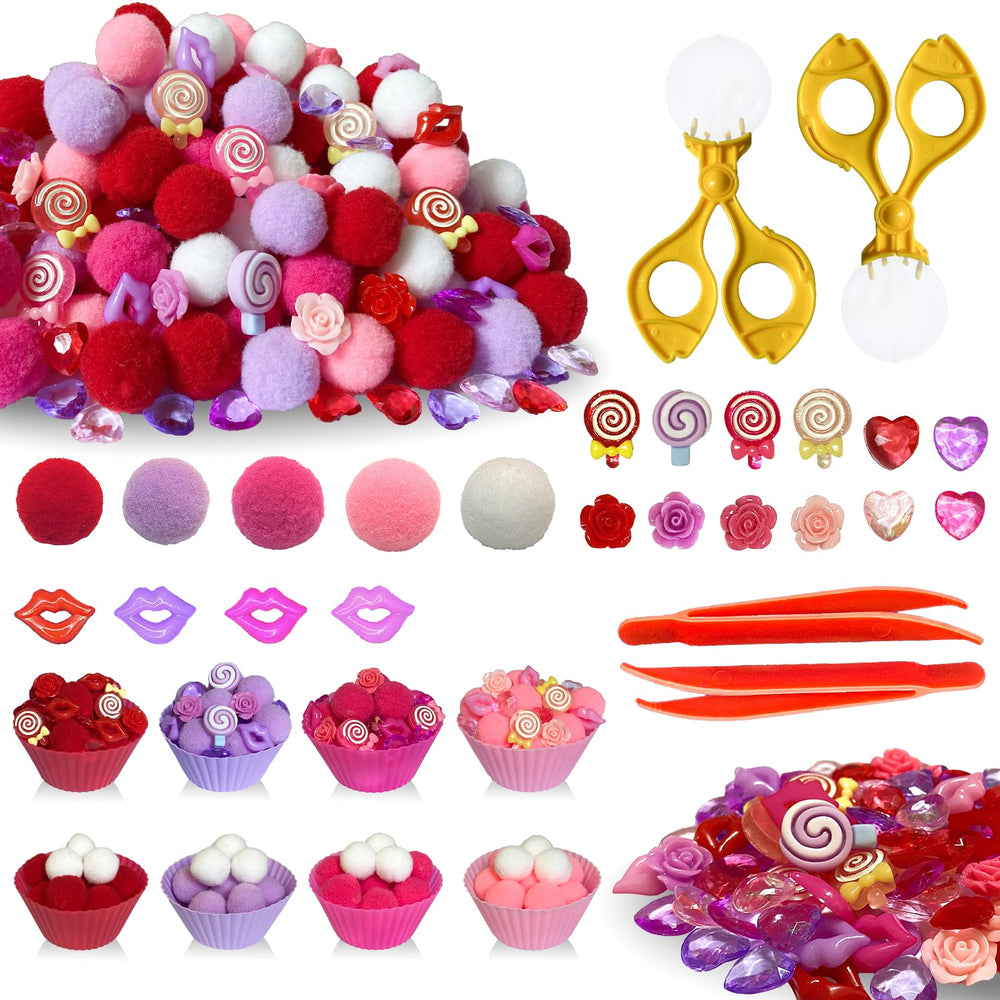 Unvola Valentines pom-poms for sensory play and fine motor exploration.