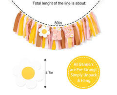 UOAOU Groovy One daisy garland creates a playful hippie birthday vibe.
