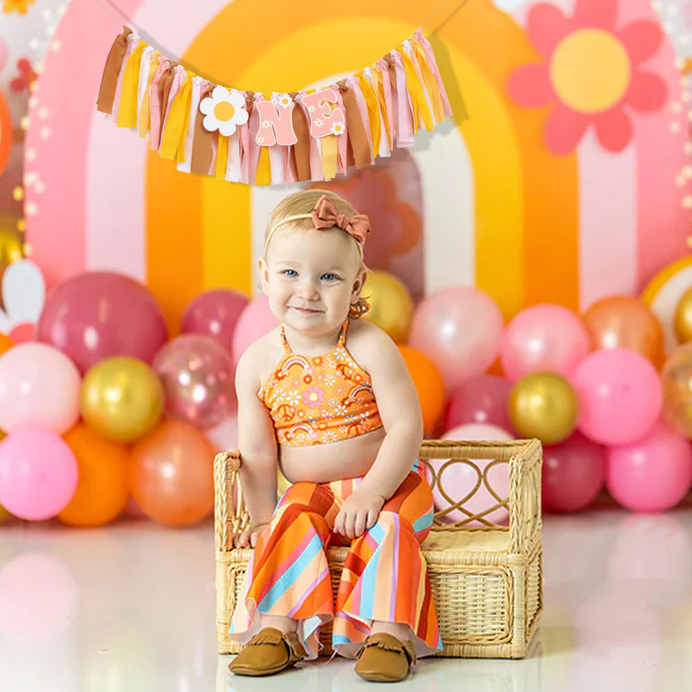 UOAOU Groovy One hippie theme decor complements nursery celebrations.