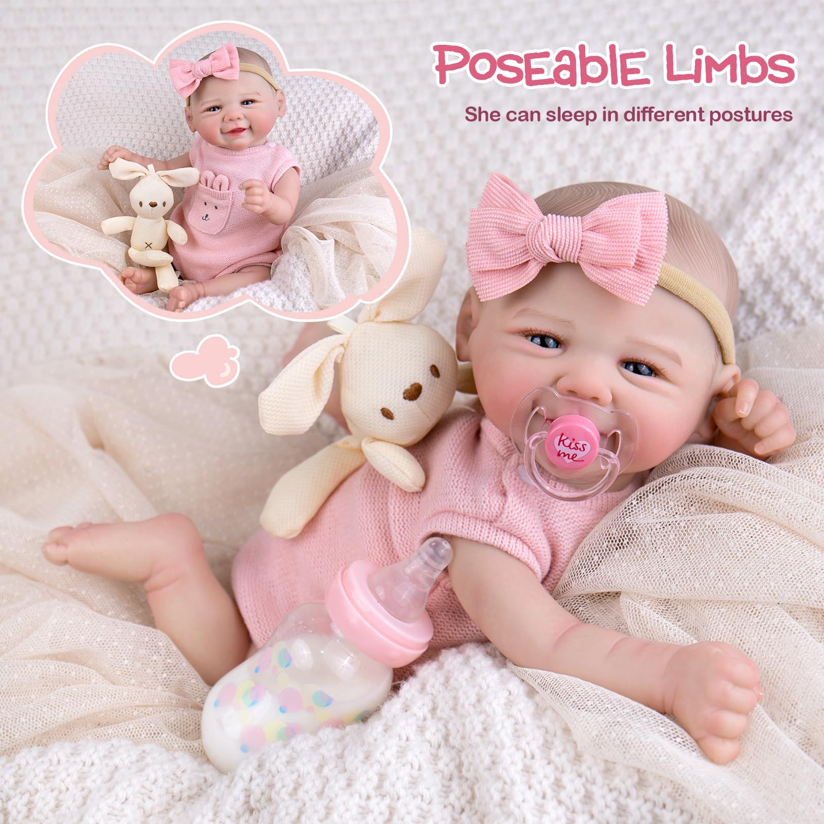 UOFTKIZ poseable limbs enable varied cuddles and realistic posing.