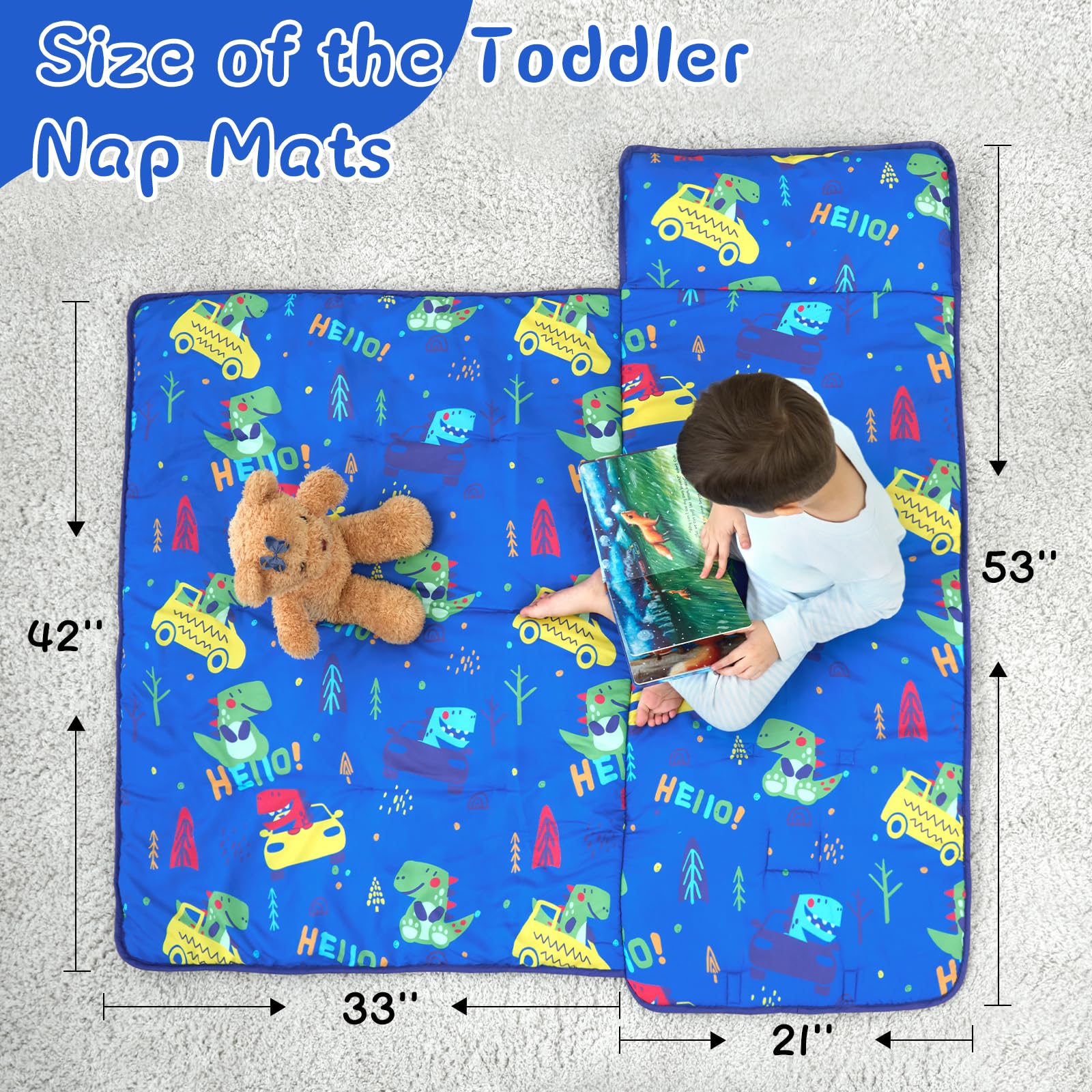 UOMNY nap mat blanket blue dinosaur, soft microfiber for warm, comfy rest